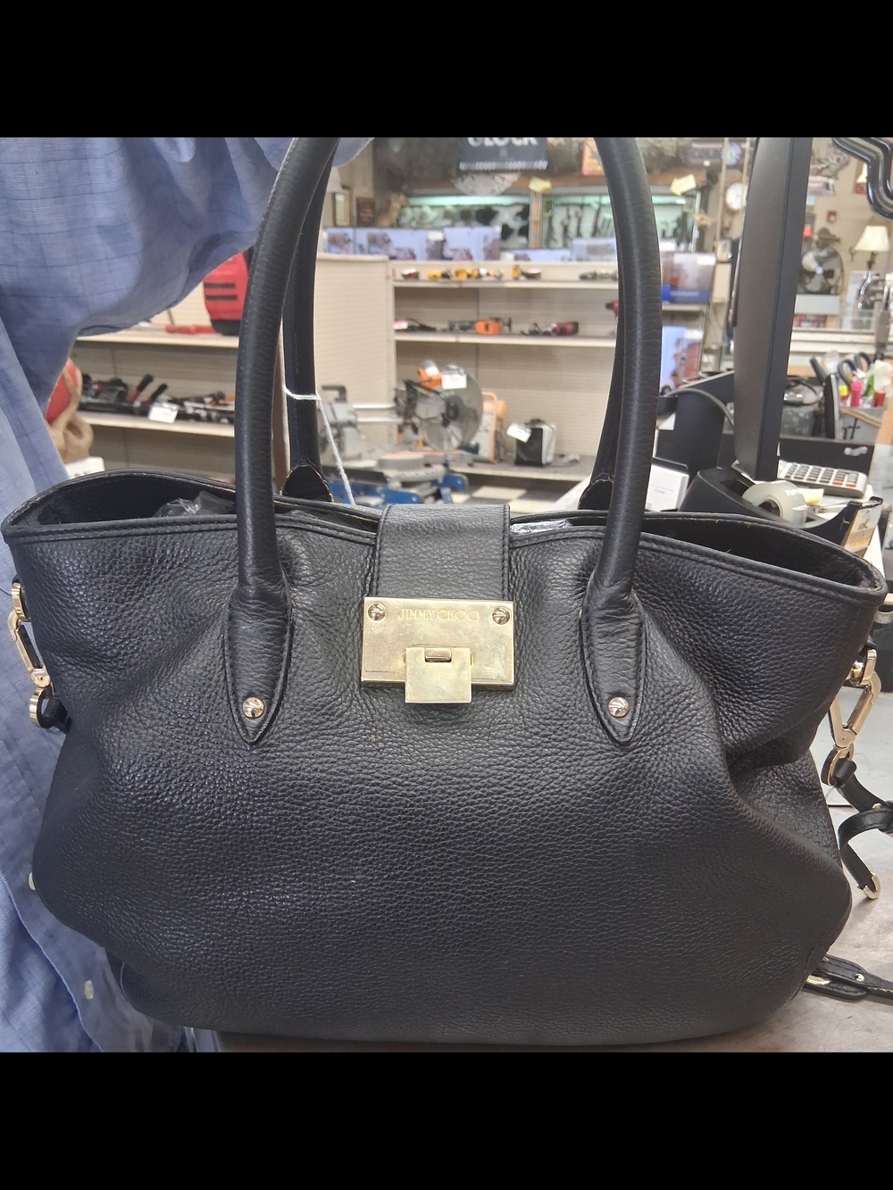 Jimmy Choo Black Leather Satchel with Gold Hardware